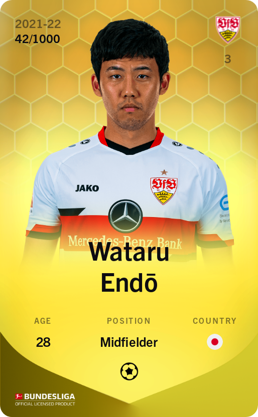 Sorare - Sorare Official - Wataru Endō 2021-22 • Limited 42/1000 - NFT # 50466568071023610708290509039173295216932868477118545495314360159150496115226