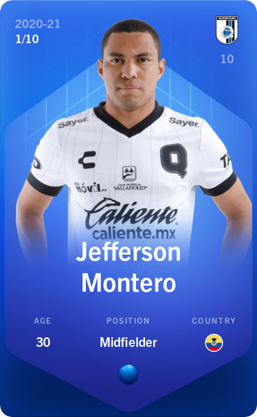Sorare - Sorare Official - Jefferson Montero 2020-21 • Super Rare 1/10 - NFT # 88671613084885977720561046539008254043065948377230034705784821076636819821562