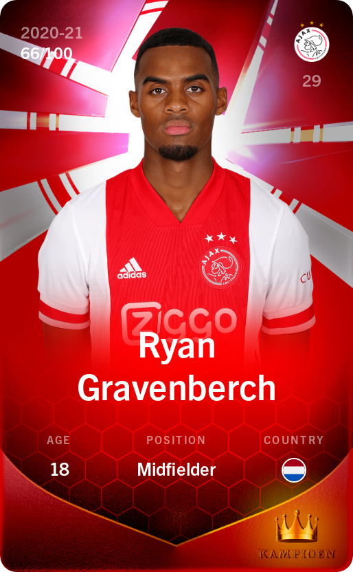 Sorare - Sorare Official - Ryan Gravenberch 2020-21 • Rare 66/100 - NFT # 3757472063954364592997971080099288831639772689097411465284992287200538570976