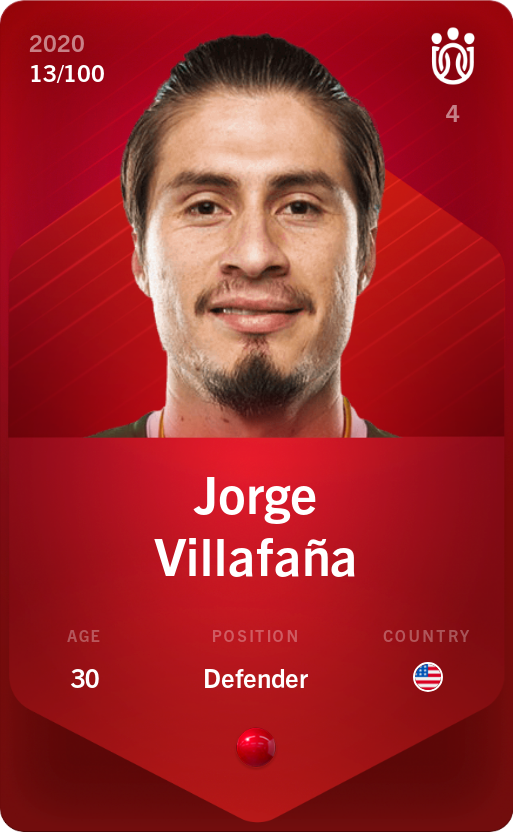 Sorare - Sorare Official - Jorge Villafaña 2020-21 • Rare 13/100 - NFT # 101057561694883422182813613658556348441668186007332850698575214136306737518165