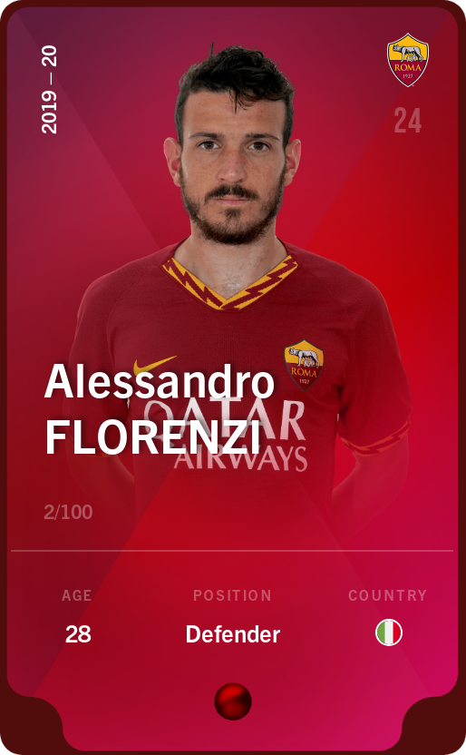 Sorare - Sorare Official - Alessandro Florenzi 2019-20 • Rare 2/100 - NFT # 91423335950204505029032176681462018027766593073423628462365426087102065625606