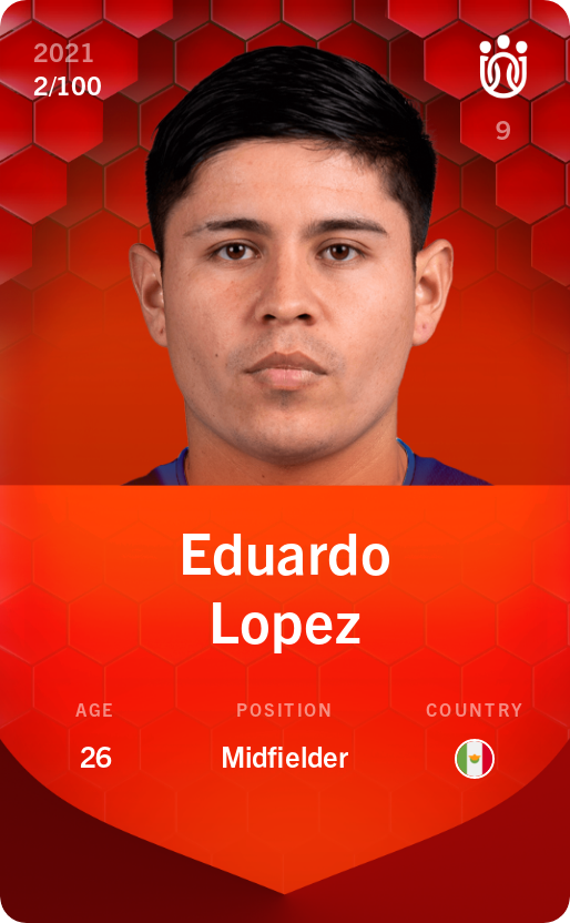 Sorare - Sorare Official - Eduardo Lopez 2021-22 • Rare 2/100 - NFT # 63946490710886235046163658290014268802848420106297713241660667499209055002402
