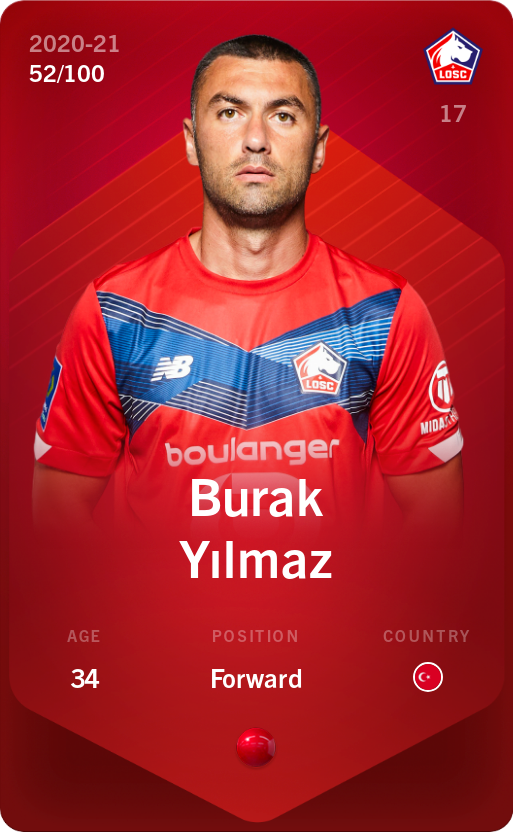 Sorare - Sorare Official - Burak Yılmaz 2020-21 • Rare 52/100 - NFT # 46148450432512697031735440272052109201120750733018155260669049980739525530843