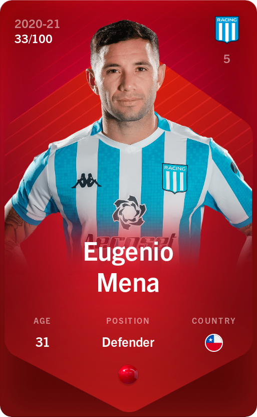 Sorare - Sorare Official - Eugenio Mena 2020-21 • Rare 33/100 - NFT # 62678614335756521721894070243847045026265396312402522931248279557574491552484