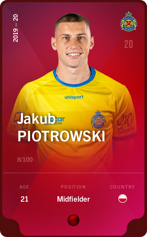 Sorare - Sorare Official - Jakub Piotrowski 2019-20 • Rare 8/100 - NFT # 113099748958689118041551387566238335266975655870573598475463137610162444459227