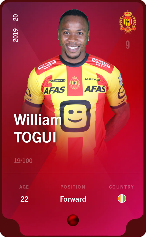 Sorare - Sorare Official - William Togui 2019-20 • Rare 19/100 - NFT # 105545750394439738764043204083848266975625292530770504019374002280963388930410