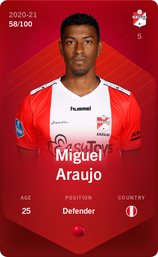 Sorare - Sorare Official - Miguel Araujo 2020-21 • Rare 58/100 - NFT # 22115388574724078116595942218149377953122701686845738263115335843453595141113