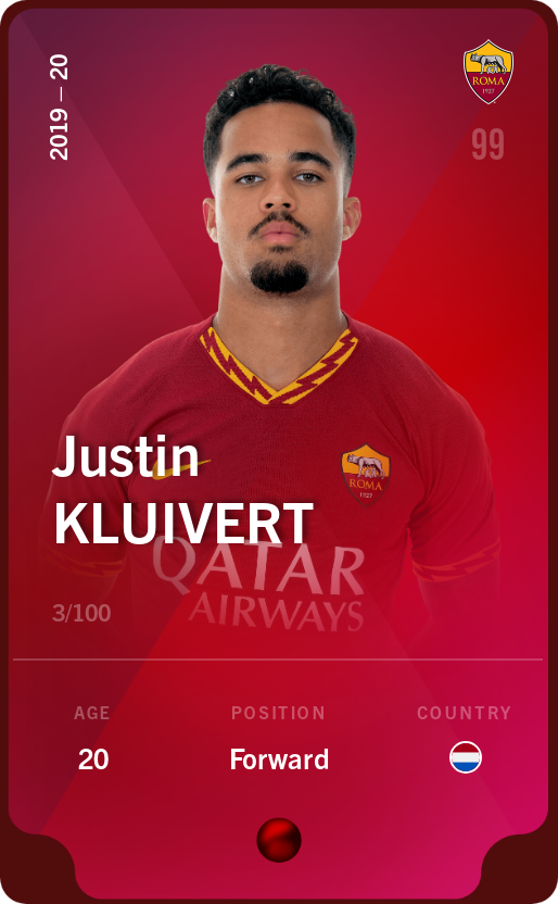 Sorare - Sorare Official - Justin Kluivert 2019-20 • Rare 3/100 - NFT # 93254191686428206199148737009171551016945451456033876141681518088854332271782