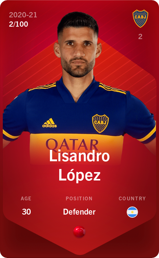 Sorare - Sorare Official - Lisandro López 2020-21 • Rare 2/100 - NFT # 41446769859307176859291972421796346040090101761840619348624114573277833009178