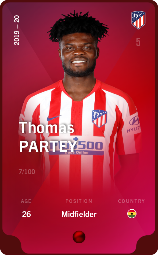 Sorare - Sorare Official - Thomas Partey 2019-20 • Rare 7/100 - NFT # 100885962544936379355273992525154539956575620603502139071819631755001868153863