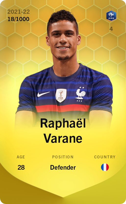 Sorare - Sorare Official - Raphaël Varane 2021-22 • Limited 18/1000 - NFT # 30248215777023922807107924225567235528450049204310763247850511533760108980713