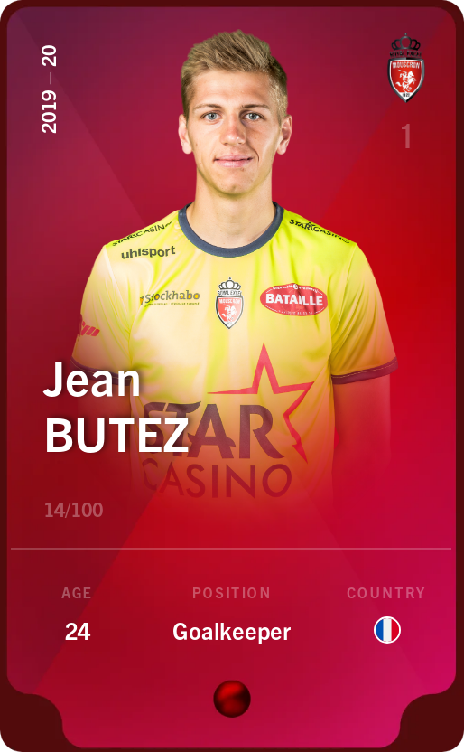 Sorare - Sorare Official - Jean Butez 2019-20 • Rare 14/100 - NFT # 85490677196518522864925487320695371760817693568040810539422951057168602426880