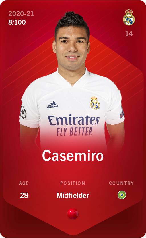 Sorare - Sorare Official - Casemiro 2020-21 • Rare 8/100 - NFT # 55744065201696344302654403479415610406573740099183643243694267391184029207792