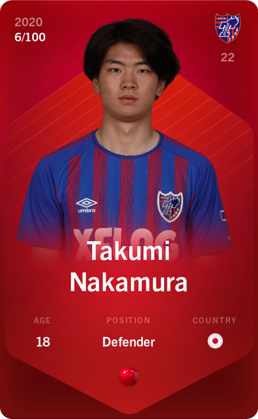 Sorare - Sorare Official - Takumi Nakamura 2020-21 • Rare 6/100 - NFT # 6245528119918411574162963206189633995296190387364345991328089520910162676563