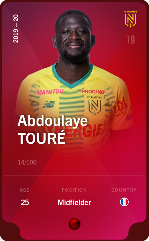 Sorare - Sorare Official - Abdoulaye Touré 2019-20 • Rare 14/100 - NFT # 64562268190365753949477332660557254638134694567852377745423517265192830893354