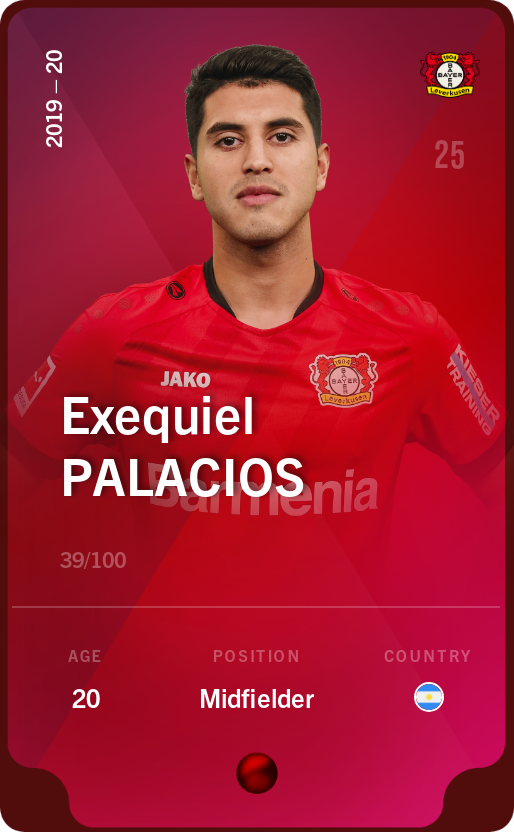 Sorare - Sorare Official - Exequiel Palacios 2019-20 • Rare 39/100 - NFT # 104726590237593759100431857576819854956403227233000502343539528178676841837140