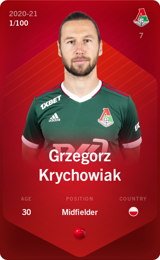 Sorare - Sorare Official - Grzegorz Krychowiak 2020-21 • Rare 1/100 - NFT # 43145888241585196074402452231156393984789895955889367321861200057616105481200
