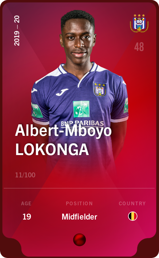 Sorare - Sorare Official - Albert-Mboyo Lokonga 2019-20 • Rare 11/100 - NFT # 85423078307072625137524477891321380769941454236205449623795356493070502571645