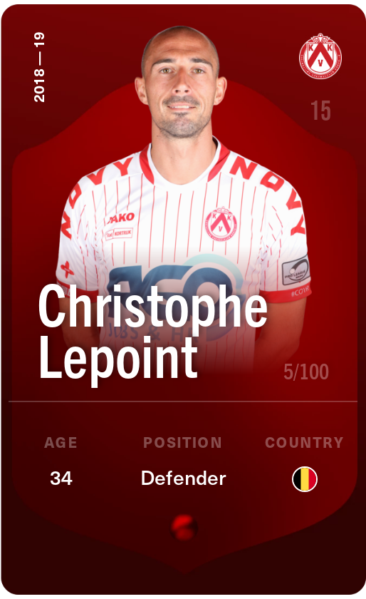 Sorare - Sorare Official - Christophe Lepoint 2018-19 • Rare 5/100 - NFT # 43659047706525501941640759098704260173497441231850460118631787046928020258320