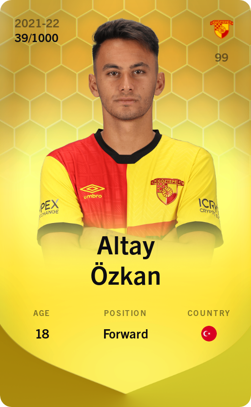 Sorare - Sorare Official - Altay Özkan 2021-22 • Limited 39/1000 - NFT # 35384853596272105278770763476340043486740617531014782219355843378948050377153