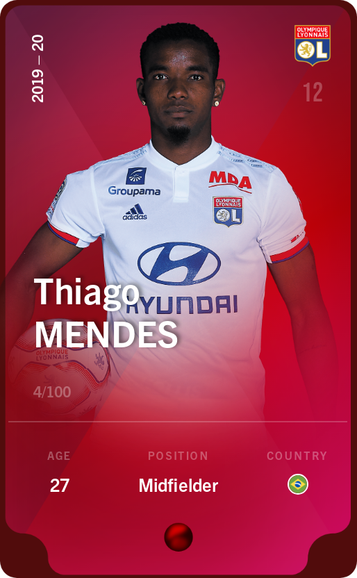 Sorare - Sorare Official - Thiago Mendes 2019-20 • Rare 4/100 - NFT # 2205591773389484468668602678901242487273642089270094930846094454351383785516