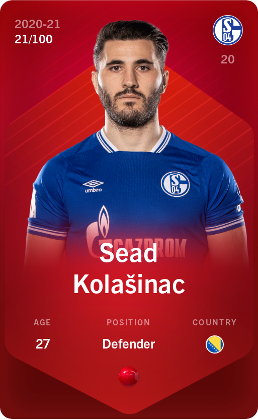 Sorare - Sorare Official - Sead Kolašinac 2020-21 • Rare 21/100 - NFT # 31916108732858596613731458264899098453642279595986209314746479109095934863755