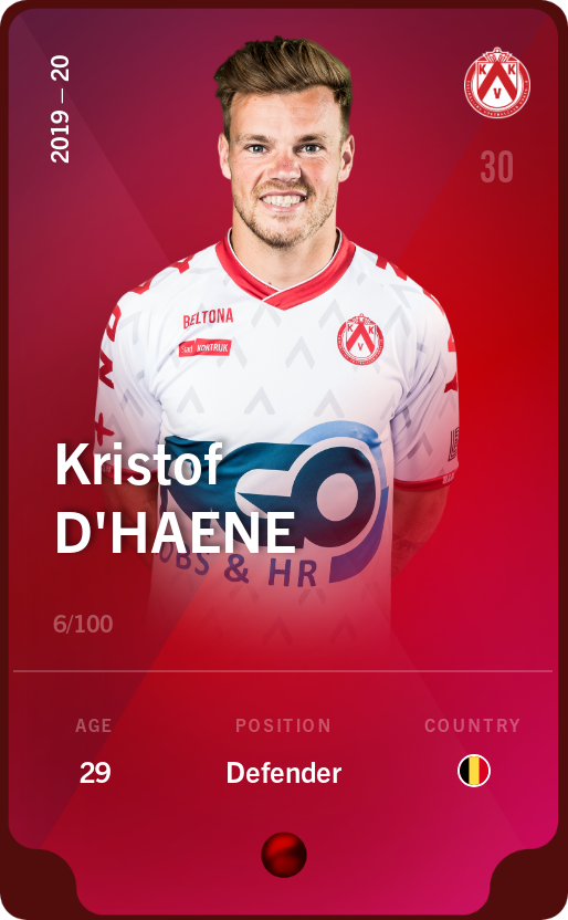 Sorare - Sorare Official - Kristof D'Haene 2019-20 • Rare 6/100 - NFT # 59567880826139087402004326873816973143704547226237520553044208415524503461116