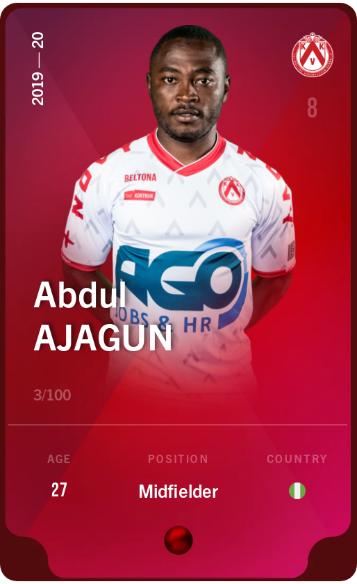 Sorare - Sorare Official - Abdul Ajagun 2019-20 • Rare 3/100 - NFT # 83529143831214803623762560824621934572773724054647283932365371425481715122122