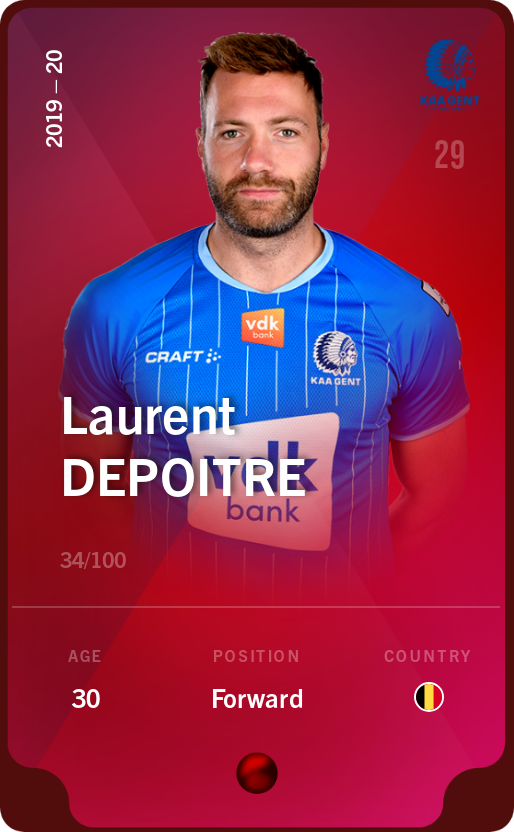 Sorare - Sorare Official - Laurent Depoitre 2019-20 • Rare 34/100 - NFT # 56416053333637296201997202095227844038633504899694386844853356941735839334200