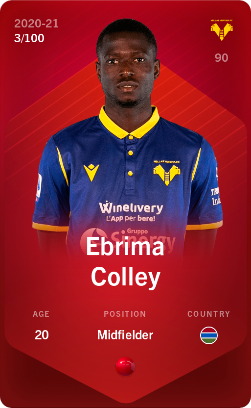 Sorare - Sorare Official - Ebrima Colley 2020-21 • Rare 3/100 - NFT # 28984772882882301036903113729771155440059878169024772261460630075394469901049