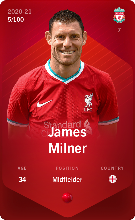 Sorare - Sorare Official - James Milner 2020-21 • Rare 5/100 - NFT # 3827611665976867014968563009423849493271342867129489002775888274559007469861