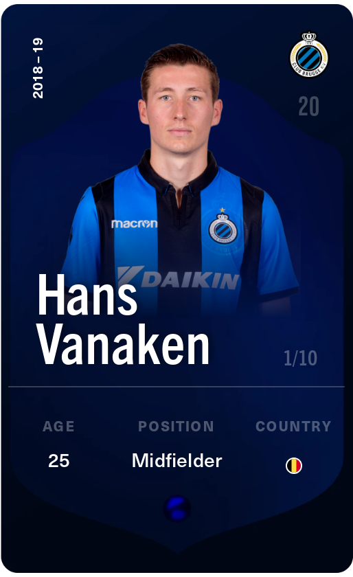Sorare - Sorare Official - Hans Vanaken 2018-19 • Super Rare 1/10 - NFT # 94261461546559642780245208575086479910859374231968416003151713141095999157391