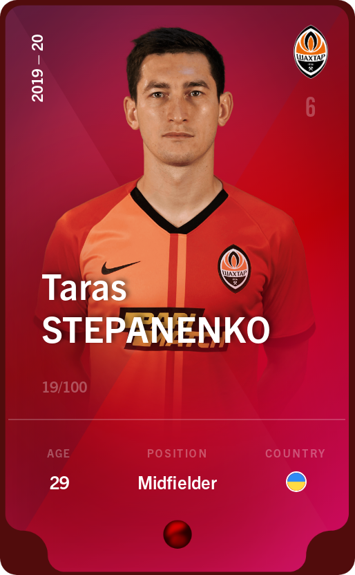 Sorare - Sorare Official - Taras Stepanenko 2019-20 • Rare 19/100 - NFT # 58229835694160061301269797264081664007959050424821207149000130368028381891889