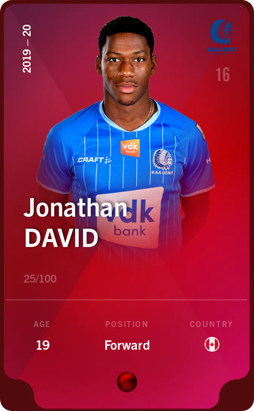 Sorare - Sorare Official - Jonathan David 2019-20 • Rare 25/100 - NFT # 90037087993460289823616071825631860854617085017871499028521628026320131598560