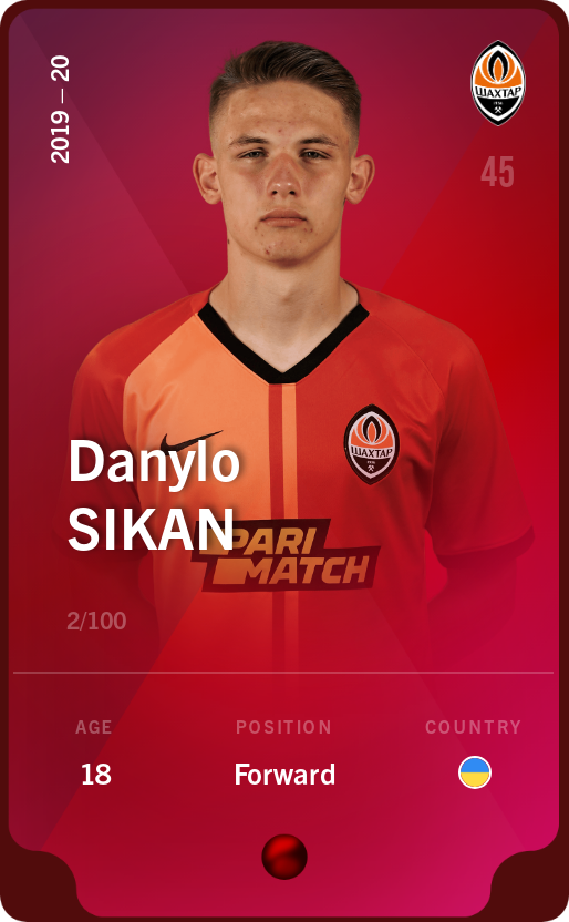 Sorare - Sorare Official - Danylo Sikan 2019-20 • Rare 2/100 - NFT # 96222737584611523896635876434798302829573940339623259464468556280684135203711