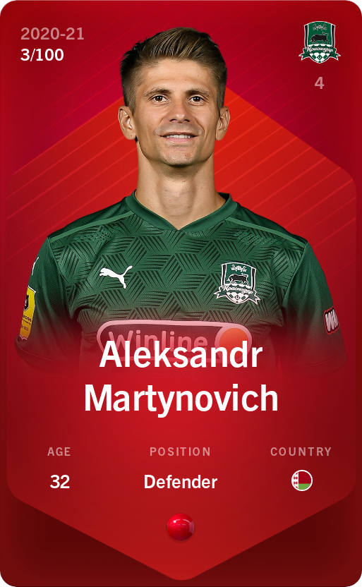 Sorare - Sorare Official - Aleksandr Martynovich 2020-21 • Rare 3/100 - NFT # 106528399177354755850200278675172606627757511075957084074186227403920918909998