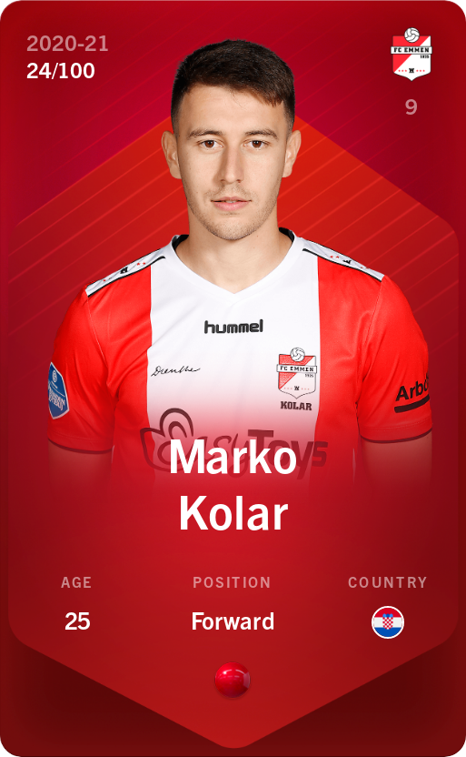 Sorare - Sorare Official - Marko Kolar 2020-21 • Rare 24/100 - NFT # 37480432770805531383423073387169109818093504977914954353925227021230588732245
