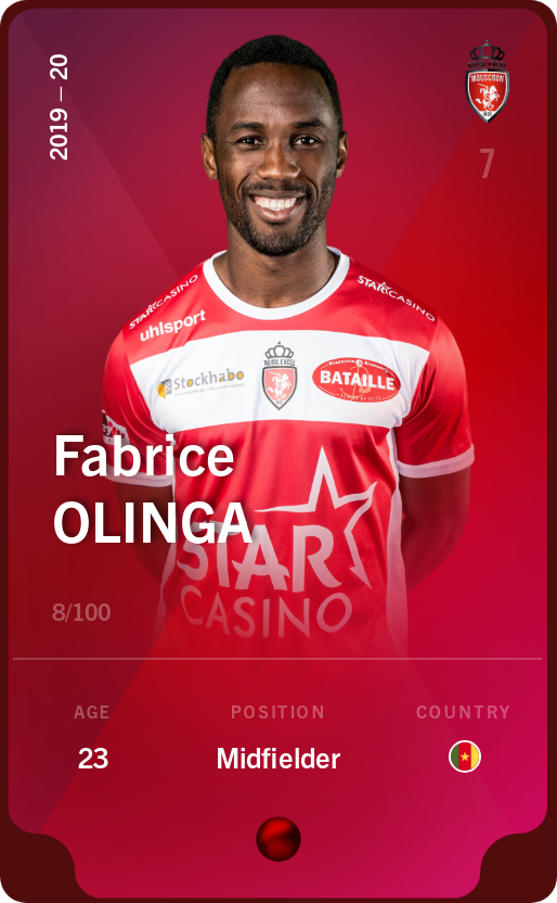 Sorare - Sorare Official - Fabrice Olinga 2019-20 • Rare 8/100 - NFT # 63190980740448634242829250408405700016228796607383765511495741509873583927321