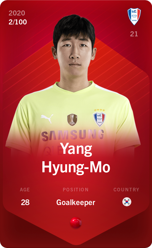 Sorare - Sorare Official - Yang Hyung-Mo 2020-21 • Rare 2/100 - NFT # 37704514203591028897011765801580839813773832492927404920841430548843633601342