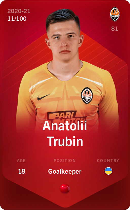 Sorare - Sorare Official - Anatolii Trubin 2020-21 • Rare 11/100 - NFT # 62269463772969142585635867231990545272949927883626828984512315314518396337678