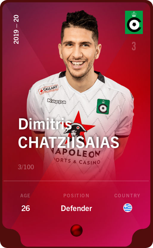 Sorare - Sorare Official - Dimitris Chatziisaias 2019-20 • Rare 3/100 - NFT # 66975450873321265810227184995404565120502522609115557140916875671492133257854