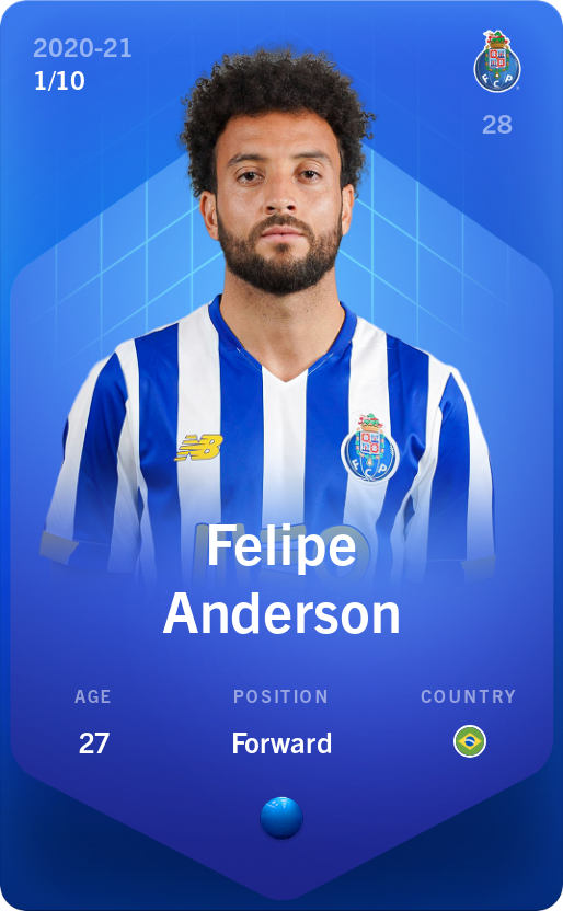 Sorare - Sorare Official - Felipe Anderson 2020-21 • Super Rare 1/10 - NFT # 8471393409213645822442437974933074861770343675366247779253900908820306496094