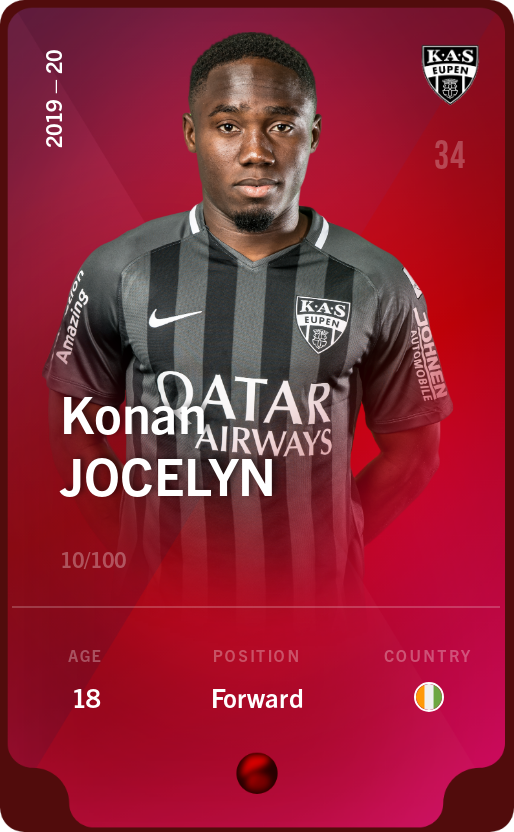 Sorare - Sorare Official - Konan Jocelyn 2019-20 • Rare 10/100 - NFT # 34220957655764115288277772154247847254201294496712861839040142879087572995716