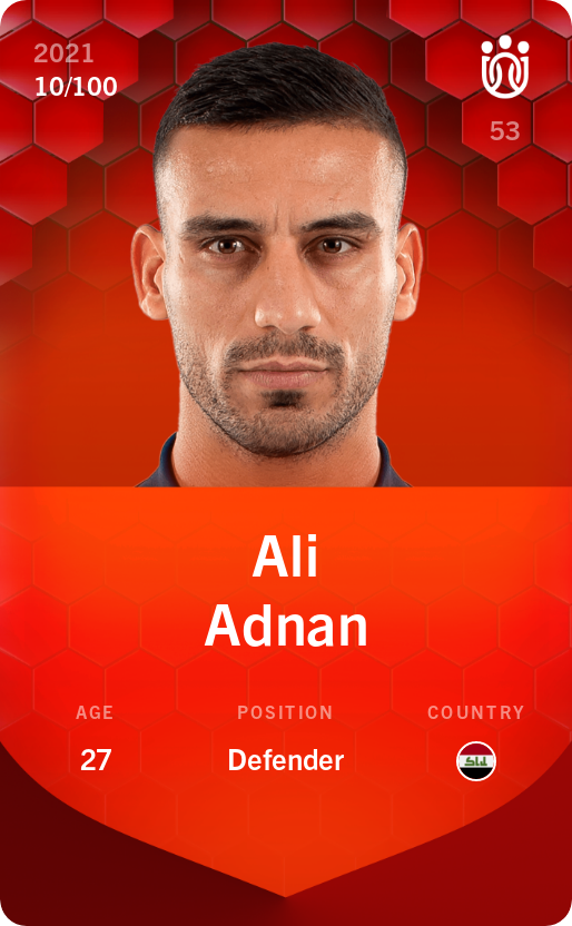 Sorare - Sorare Official - Ali Adnan 2021-22 • Rare 10/100 - NFT # 86086714107907259932627083494806367177193311907467882036148643165024247366353