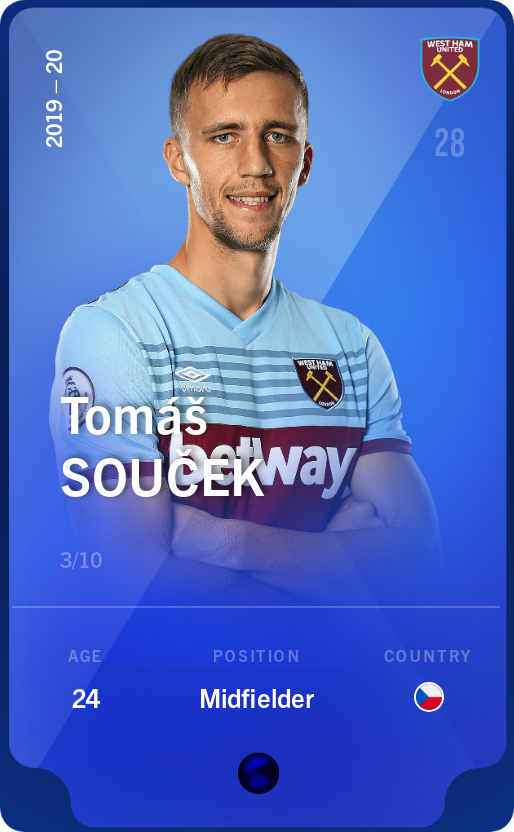 Sorare - Sorare Official - Tomáš Souček 2019-20 • Super Rare 3/10 - NFT # 3570877308692342851034885867974811693872443879607260049454016838594610274206