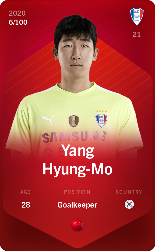 Sorare - Sorare Official - Yang Hyung-Mo 2020-21 • Rare 6/100 - NFT # 53890726918499284721063387249267188577128062109273759948849458620856368812835