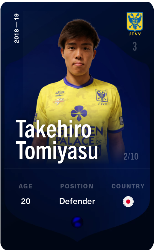 Sorare - Sorare Official - Takehiro Tomiyasu 2018-19 • Super Rare 2/10 - NFT # 70486477713612407662017190574738921777897208259593155037418566936840716906557