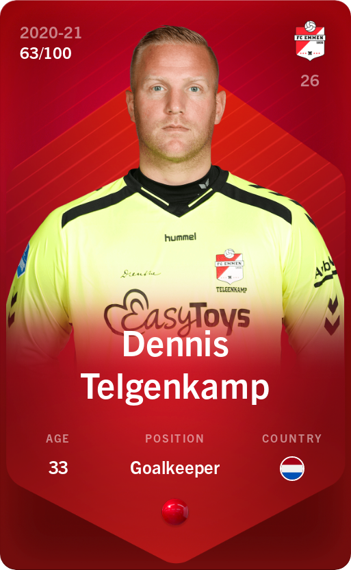 Sorare - Sorare Official - Dennis Telgenkamp 2020-21 • Rare 63/100 - NFT # 8599084305504473144426453728642932611420478072831722835914418142694860195946