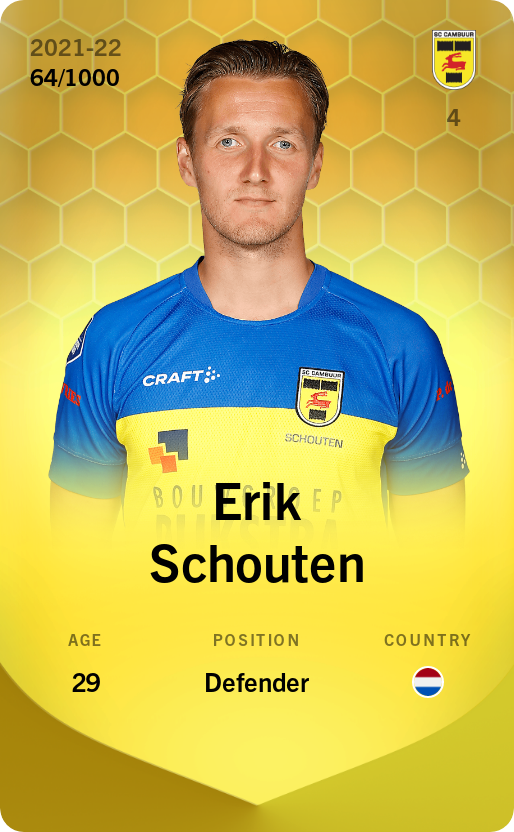 Sorare - Sorare Official - Erik Schouten 2021-22 • Limited 64/1000 - NFT # 3605634891971282885531110440499471694276683232741177390969847413543736730554