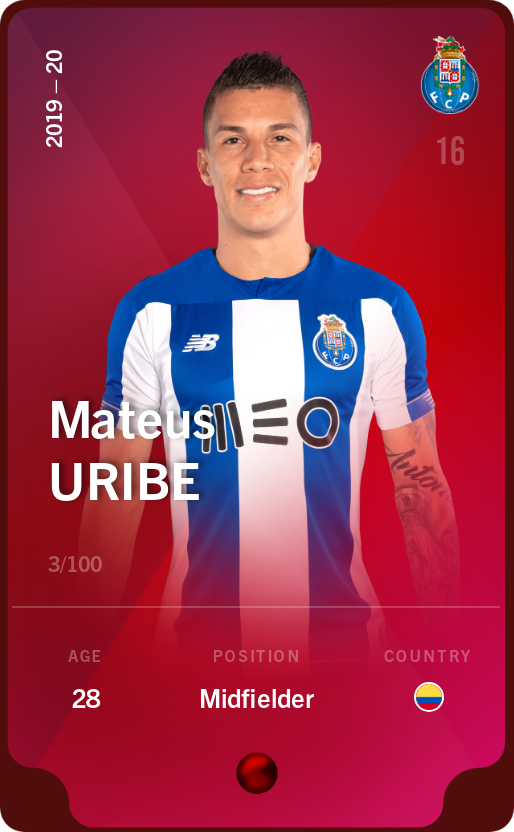 Sorare - Sorare Official - Mateus Uribe 2019-20 • Rare 3/100 - NFT # 103621524004820270150927322862848063996522768731185400380489038332071040590241